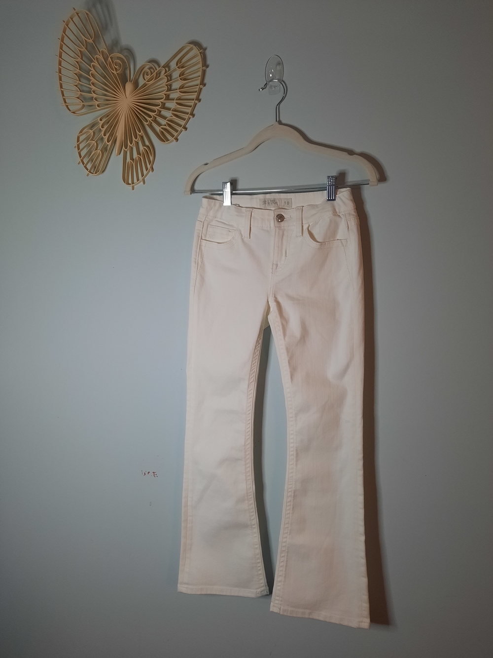 Girls Miss Me Sz 10, White High-Waist Flare Jeans, Embellished Pockets